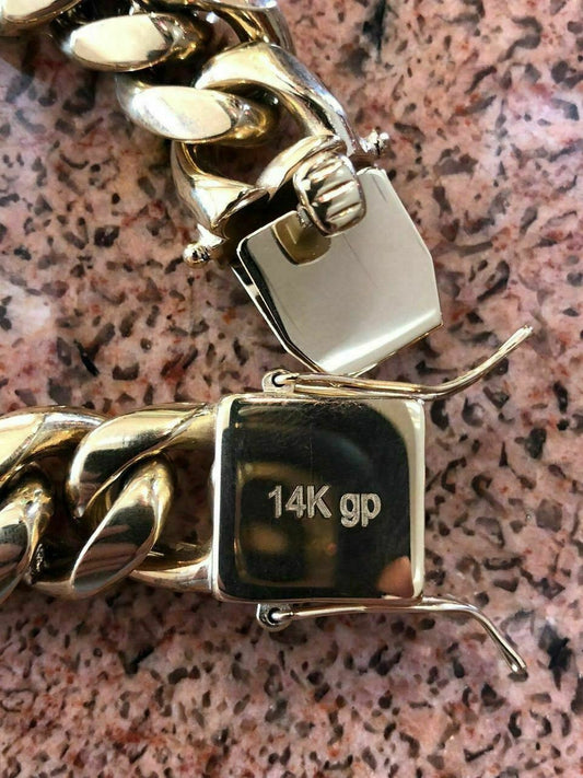 HarlemBling 18mm Men Cuban Miami Link Bracelet Kilo Chain Set 14k Gold Over Stainless Steel