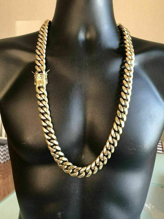 HarlemBling 18mm Men Cuban Miami Link Bracelet Kilo Chain Set 14k Gold Over Stainless Steel