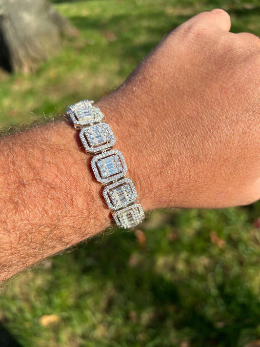 HarlemBling 25ct Baguette MOISSANITE Real 925 Silver 15mm Square Bracelet Pass Diamond Test