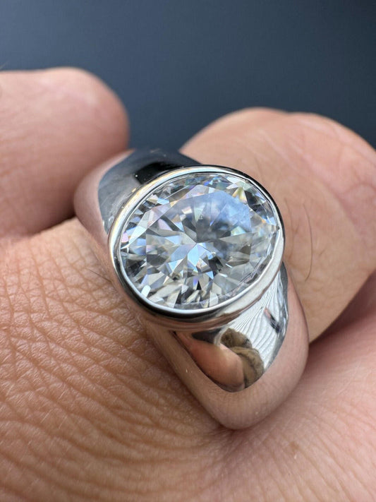 HarlemBling 3ct MOISSANITE Oval Cut Big Solitaire Men's Real Solid 925 Silver Ring Pinky