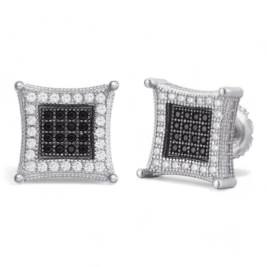 HarlemBling 3D Kite Classic Iced Out Earrings - 925 Silver - Black CZ Stones - 11.5mm