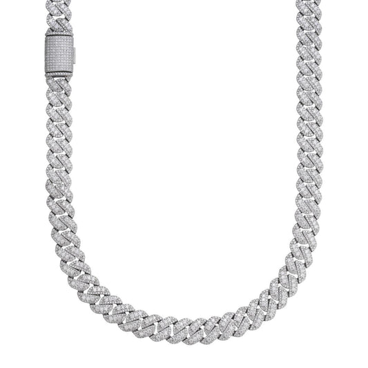 HarlemBling 3D Miami Cuban Link Prong Chain Necklace Iced Out - 925 Silver - 10mm-14mm - 16-30"