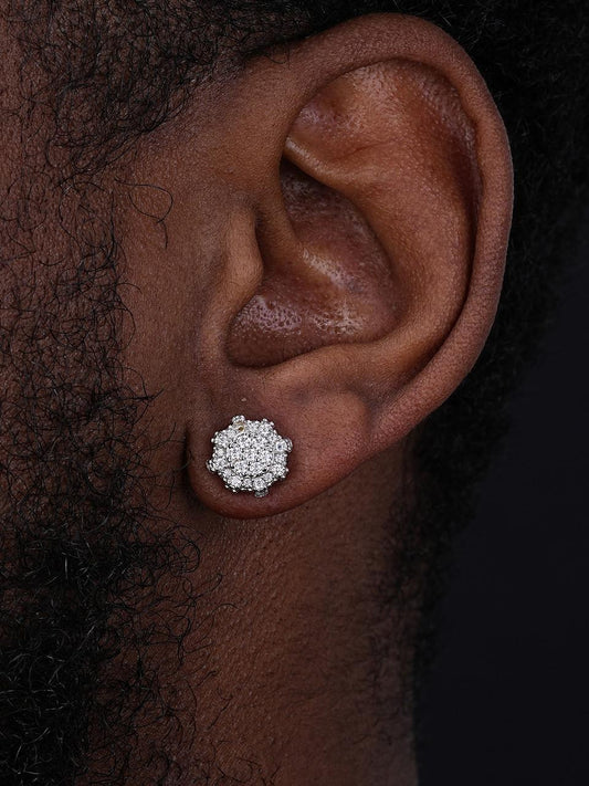 HarlemBling 3D Round Cluster Iced Out Earrings - 14k Gold Vermeil 925 Silver - CZ Stones - 11mm