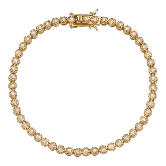 HarlemBling 3mm MOISSANITE Illusion Set Tennis Bracelet 14k Gold Vermeil 925 Silver 6-8.5"