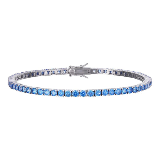 HarlemBling 3mm Tennis Bracelet Real 925 Sterling Silver Aquamarine Blue Sapphire Diamond