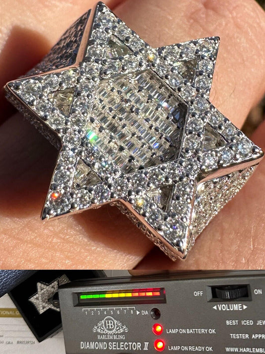 HarlemBling 4.3ct MOISSANITE Iced Real Baguette Star Of David Ring For Men Solid 925 Silver