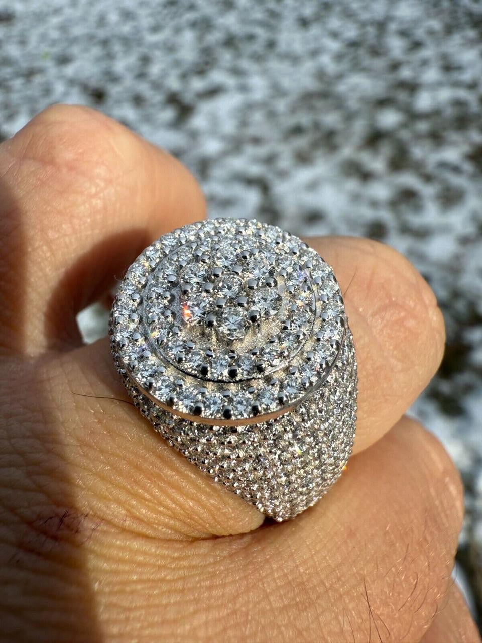 HarlemBling 4.68ct Real DIAMOND Round Cluster Iced Out Ring - 925 Silver