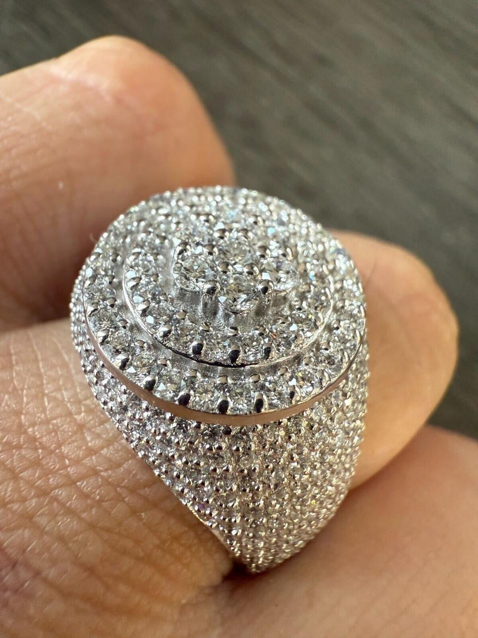 HarlemBling 4.68ct Real DIAMOND Round Cluster Iced Out Ring - 925 Silver