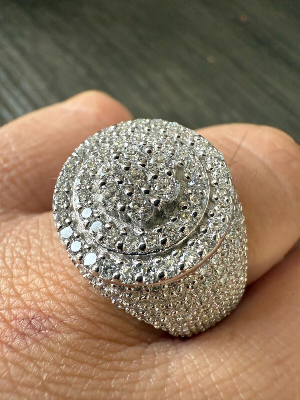 HarlemBling 4.68ct Real DIAMOND Round Cluster Iced Out Ring - 925 Silver