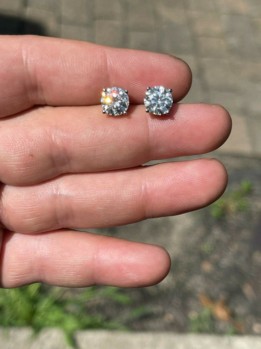 HarlemBling 4ct TW Moissanite Screw Back Solitaire Stud Earrings - GRA Certified D VVS1 8mm