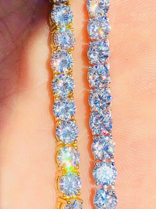 HarlemBling 5mm Mens Tennis Chain SOLID 925 Sterling Silver Single Row Diamond Necklace Iced