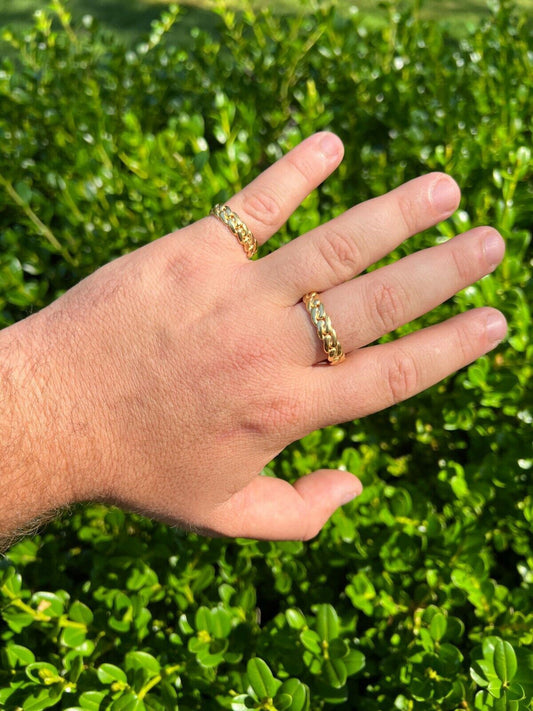 HarlemBling 6mm Cuban Wedding Band Ring - 14k Gold Plated 925 Sterling Silver - Mens Ladies