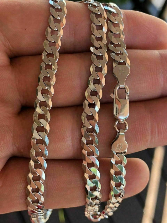 HarlemBling 6mm Flat Mens Miami Cuban Link Chain Solid 925 Silver ITALY All Lengths 18-30