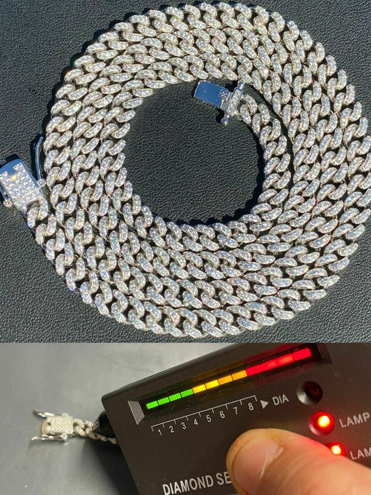 HarlemBling 6mm Miami Cuban Iced Solid Silver Chain Necklace 16-30 MOISSANITE Mens Ladies