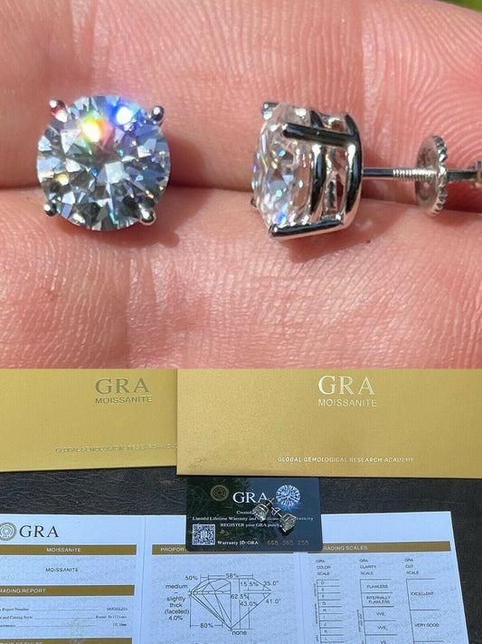 HarlemBling 8ct TW Moissanite Huge Big Mens 10mm Solitaire Stud Earrings GRA Certified VVS1