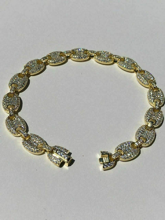 HarlemBling 8mm Gucci Link Bracelet 14k Gold Over Solid 925 Sterling Silver Diamond ICY