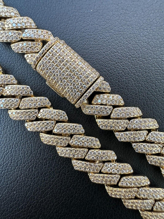 HarlemBling 8mm Solid 14k Gold MOISSANITE Real Miami Cuban Link Prong Chain Iced Necklace