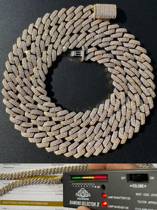 HarlemBling 8mm Solid 14k Gold MOISSANITE Real Miami Cuban Link Prong Chain Iced Necklace