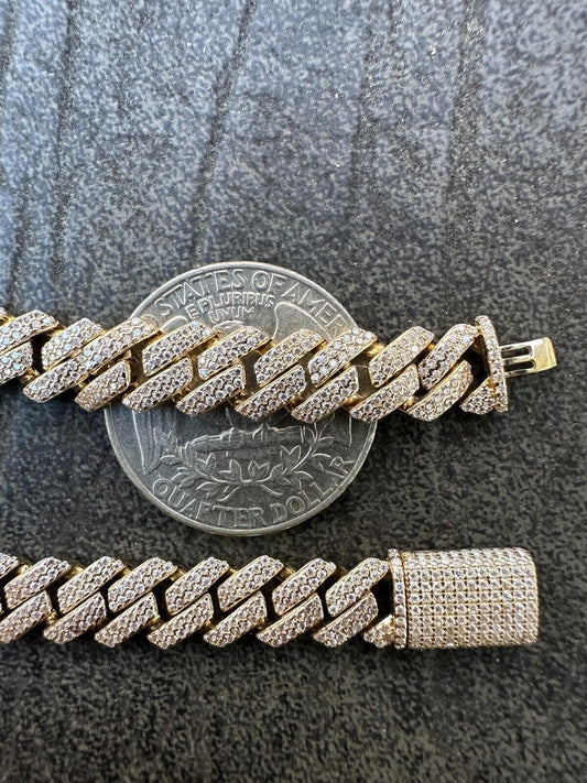 HarlemBling 8mm Solid 14k Gold MOISSANITE Real Miami Cuban Link Prong Iced Hip Hop Bracelet