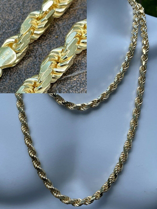 HarlemBling 8mm Thick Mens Rope Chain 14k Gold Over Real Solid 925 Sterling Silver Necklace