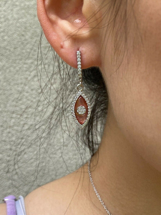 HarlemBling 925 Silver Evil Eye Diamond Pink Pearl Ring Necklace Earrings Ladies Girls Set