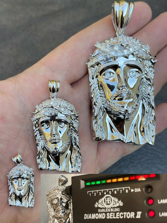 HarlemBling 925 Sterling Silver Jesus Piece Pendant Real Baguette MOISSANITE Necklace ITALY