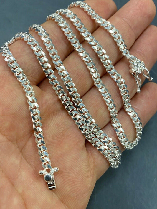 HarlemBling 925 Sterling Silver Miami Cuban Chain 4mm 7-30 Box Clasp Necklace Or Bracelet