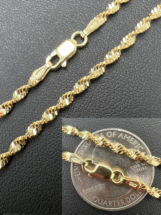 HarlemBling 925 Sterling Silver Real 14k Gold Plated 2.5mm Singapore Rope Chain Necklace