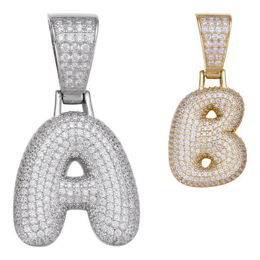 HarlemBling A - Z Initials Graffiti Bubble Letter Iced Out Pendant - 14k Gold Vermeil Or 925 Silver - CZ Stones - Medium 1.25"