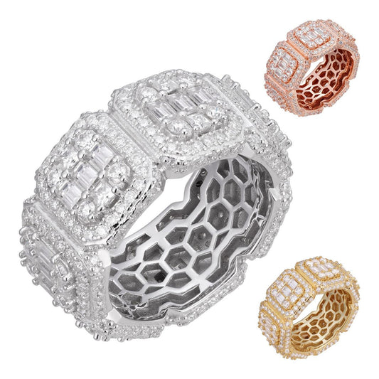 HarlemBling Baguette Big Boy Eternity Band Ring - 14k Yellow/Rose/White Gold Vermeil 925 Silver - CZ Stones