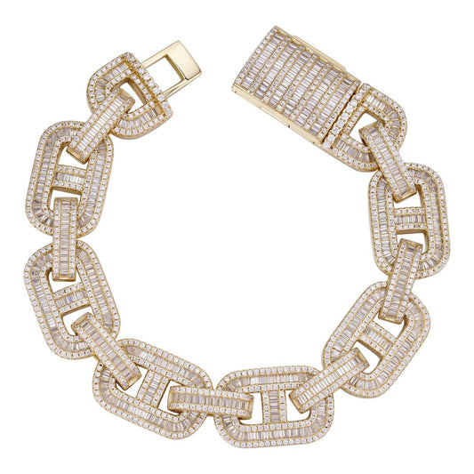 HarlemBling Baguette Gucci Link Bracelet Iced Out CZ Stones - 14k Gold Vermeil 925 Silver - 15mm - 7"-8.5"