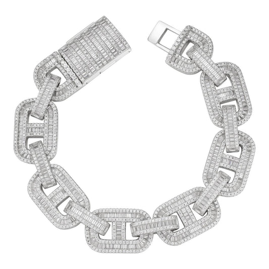 HarlemBling Baguette Gucci Link Bracelet Iced Out CZ Stones - 925 Silver - 15mm - 7"-8.5"