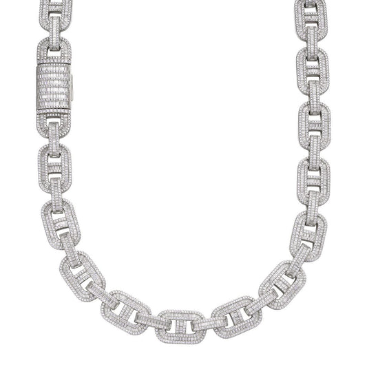 HarlemBling Baguette Gucci Link Chain Necklace Iced Out CZ Stones - 925 Silver - 15mm - 18"-30"