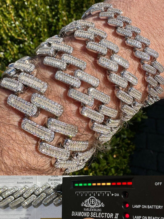 HarlemBling Baguette MOISSANITE Real Miami Cuban Link Bracelet Iced Solid 925 Silver 12-22mm