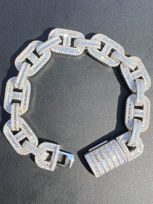 HarlemBling Baguette MOISSANITE Solid 925 Silver Iced Gucci Link Bracelet Pass Diamond Test
