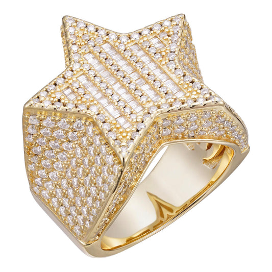Baguette Rap Star Ring - 14k Gold Vermeil 925 Silver - CZ Stones