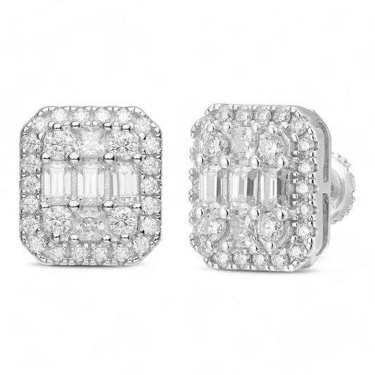 HarlemBling Baguette Rectangle Iced Out Earrings - 925 Silver - CZ Stones - 11mm