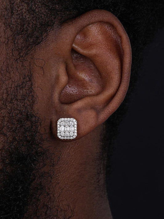 HarlemBling Baguette Rectangle Iced Out Earrings - 925 Silver - CZ Stones - 11mm