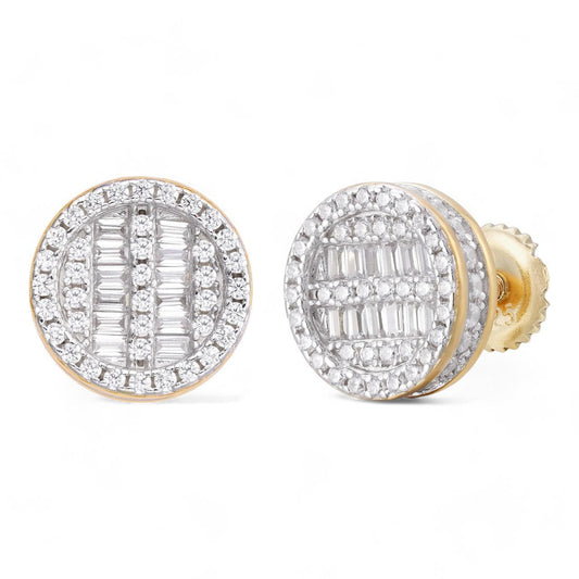 HarlemBling Baguette Round Classic Earrings - 14k Gold Vermeil 925 Silver - CZ Stones - 10mm