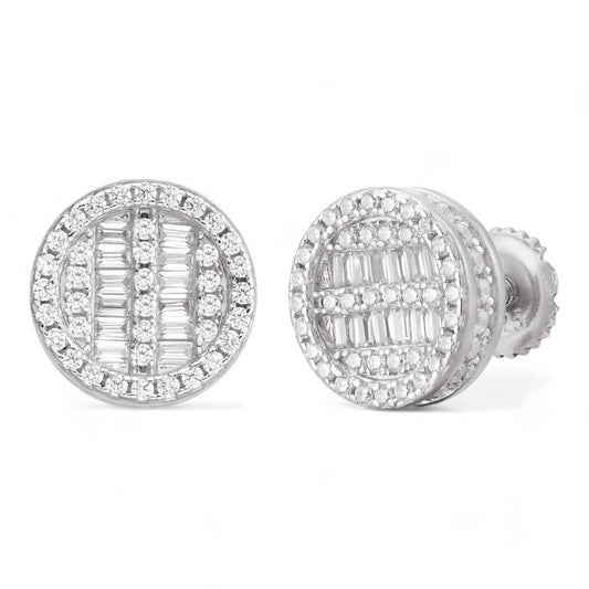 HarlemBling Baguette Round Classic Earrings - 925 Silver - CZ Stones - 10mm