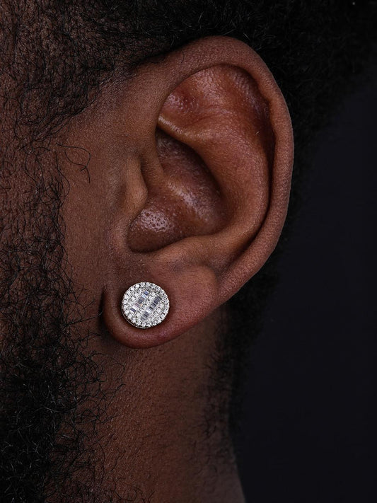 HarlemBling Baguette Round Classic Earrings - 925 Silver - CZ Stones - 10mm