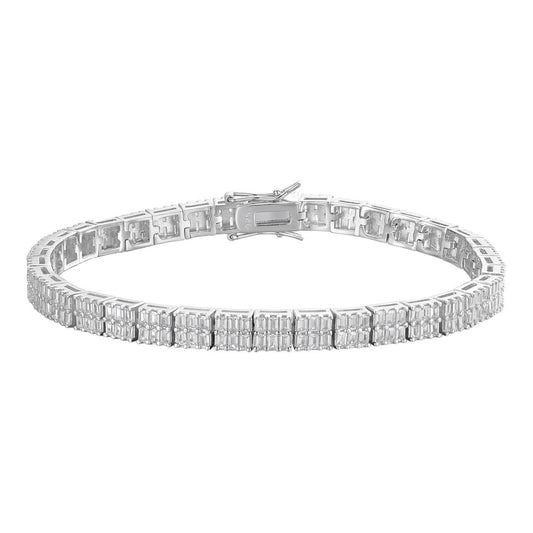 HarlemBling Baguette Tennis Link Bracelet Iced Out CZ Stones - 925 Silver - 5mm - 6"-8.5"