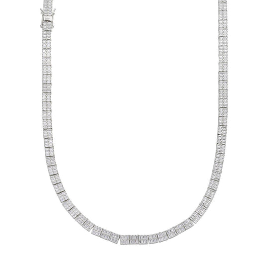 HarlemBling Baguette Tennis Link Chain Necklace Iced Out CZ Stones - 925 Silver - 5mm - 16"-30"