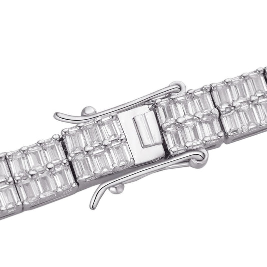 HarlemBling Baguette Tennis Link Chain Necklace Iced Out CZ Stones - 925 Silver - 5mm - 16"-30"