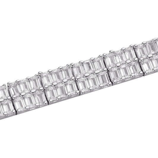 HarlemBling Baguette Tennis Link Chain Necklace Iced Out CZ Stones - 925 Silver - 5mm - 16"-30"