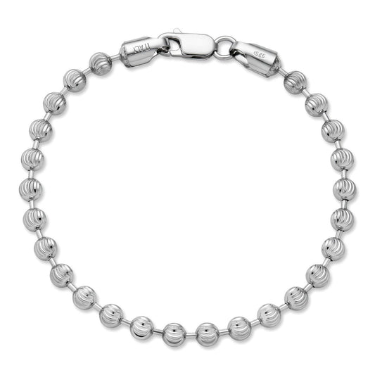HarlemBling Ball Bead Moon Cut Bracelet - 925 Sterling Silver - 8" - 5mm