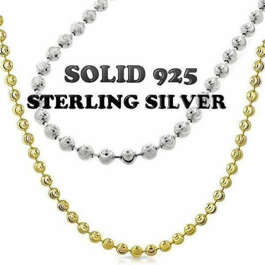 HarlemBling Ball Moon Chain SOLID 925 Silver 14k Yellow Gold / Rhodium Diamond Cut Men Women