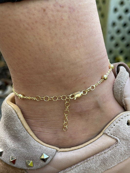 HarlemBling Beaded Ankle Bracelet Anklet 14k Gold Vermeil 925 Silver 8-11.5 Girls Ladies