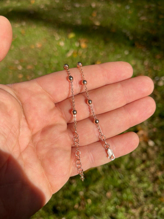 HarlemBling Beaded Ankle Bracelet Anklet 14k Rose Gold Over 925 Silver Adjustable 8-11.5