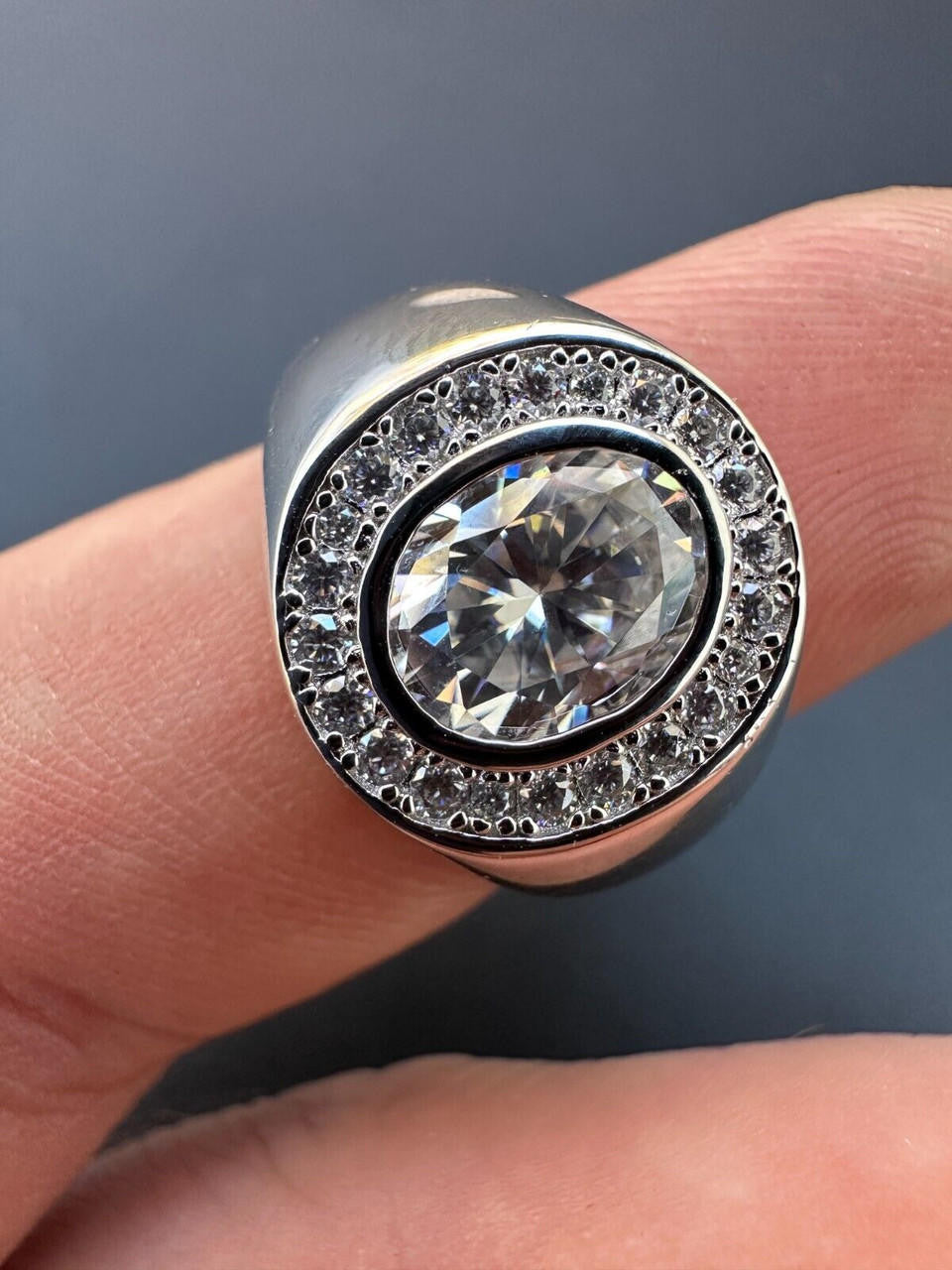 HarlemBling Big 2.4ct Oval Cut MOISSANITE Solitaire Men's Real Solid 925 Silver Ring Pinky